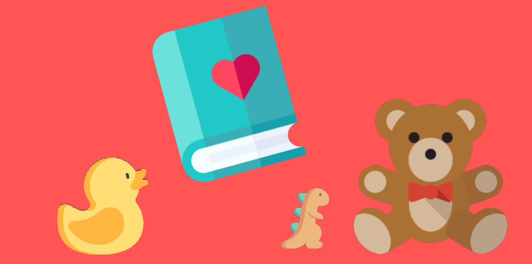 Images enfantine avec nounours, livre, etc.