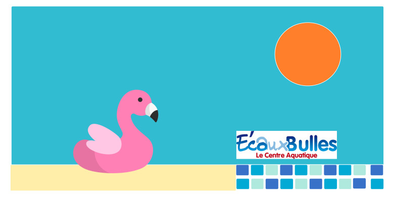 Infographie représentant un flamand rose au bord d'une piscine durant une journée d'été